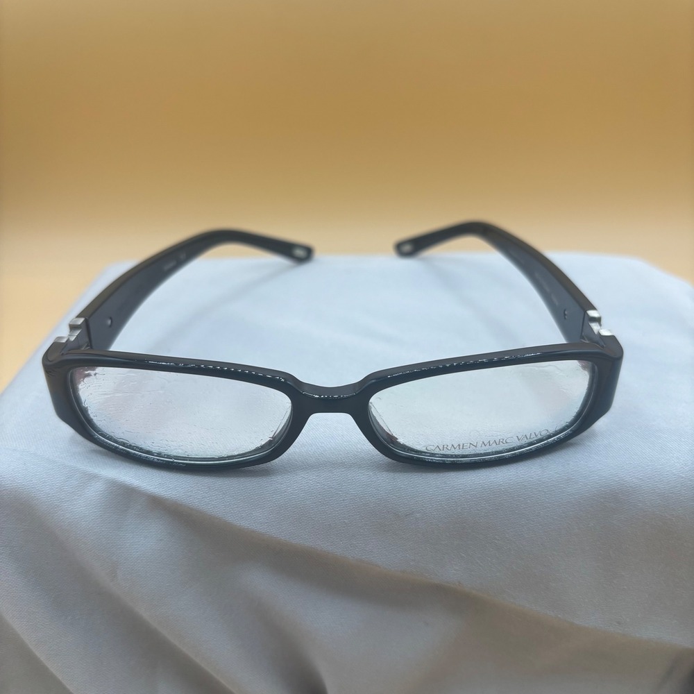 Carmen Marc Valvo Viviana Noche Black Rhinestone Rectangular Eyeglass Frames